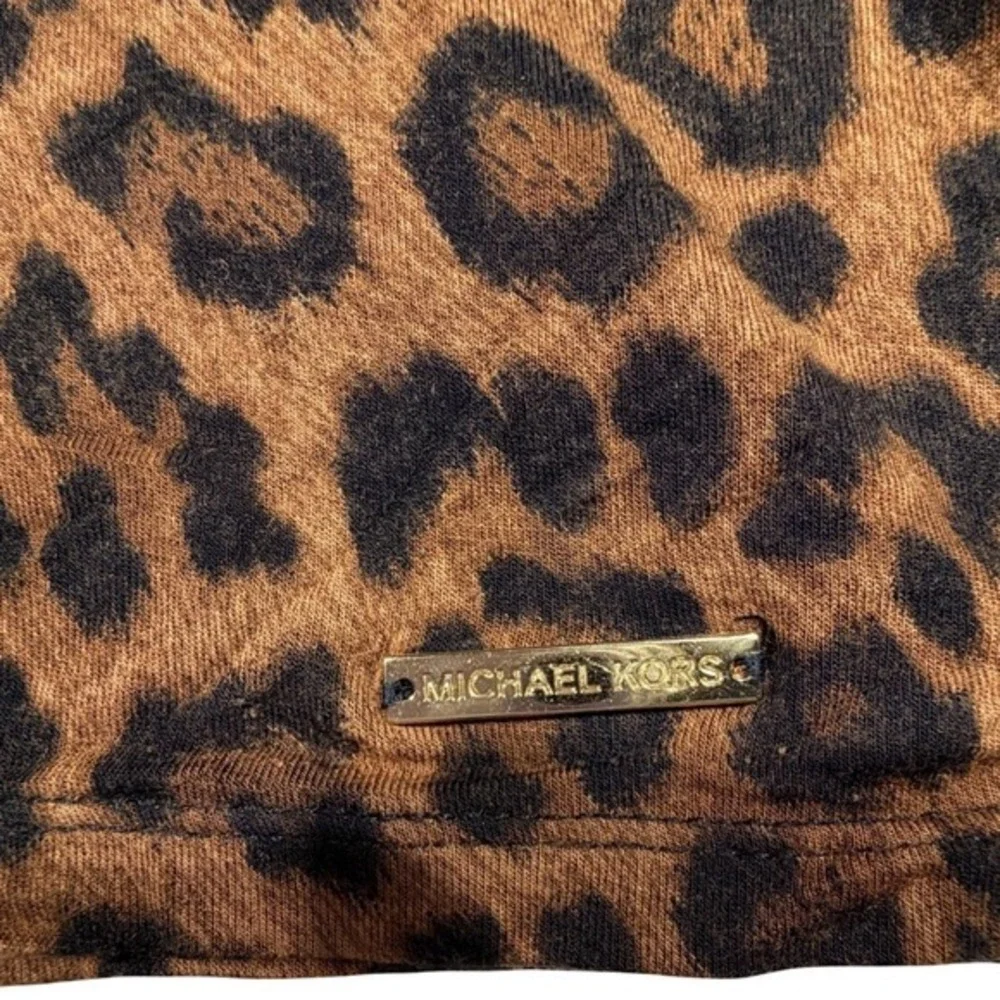 Michael Kors Leopard‎ Print Turtleneck Top Brown Black Short Sleeve Size M